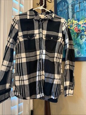 J. Crew Black, White & Gray Plaid Button-Front Shirt